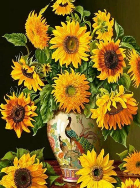 Sunflower Vase of Flowers … Full Coverage of Diamonds - Made to Order