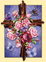 Rose flower cross religious … Full Coverage of Diamonds - Made to Order - round or square - poured glue or Double sided Tape Adhesive - Australian Company