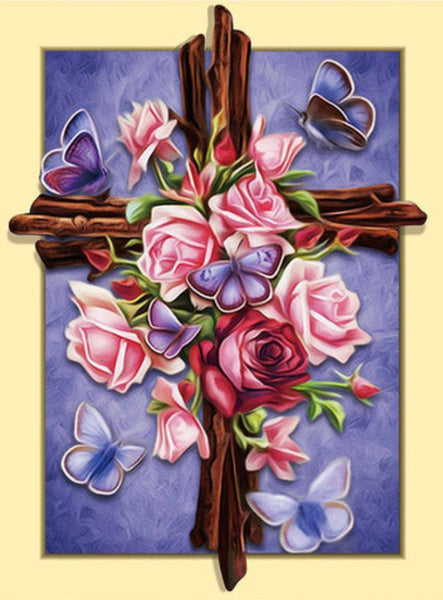 Rose flower cross religious … Full Coverage of Diamonds - Made to Order - round or square - poured glue or Double sided Tape Adhesive - Australian Company