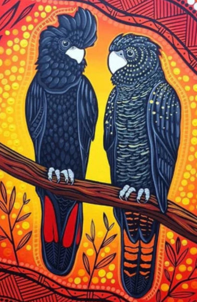 Black Cockatoo birds Aboriginal Design … Full Coverage of Diamonds - Made to Order