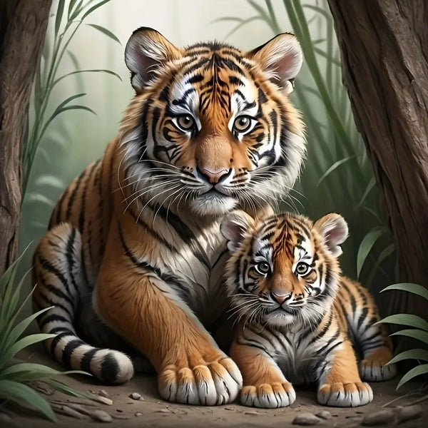 Tiger and Cub … - Full Coverage of Diamonds - Made to Order - round or square - poured glue or Double sided Tape Adhesive - Australian Company