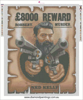 Ned Kelly Australia Outlaw … Full Coverage of Diamonds - Made to Order - round or square - poured glue or Double sided Tape Adhesive - Australian Company