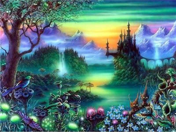 Fantasy Landscape  … Full Coverage of Diamonds - Made to Order - round or square - poured glue or Double sided Tape Adhesive - Australian Company