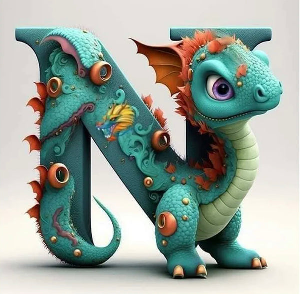 Dragon Alphabet letter N … - Full Coverage of Diamonds - Made to Order