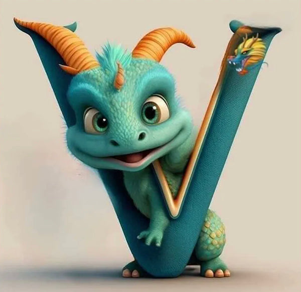 Dragon Alphabet letter V … - Full Coverage of Diamonds - Made to Order