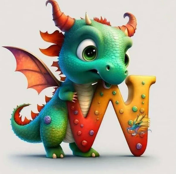 Dragon Alphabet letter W … - Full Coverage of Diamonds - Made to Order