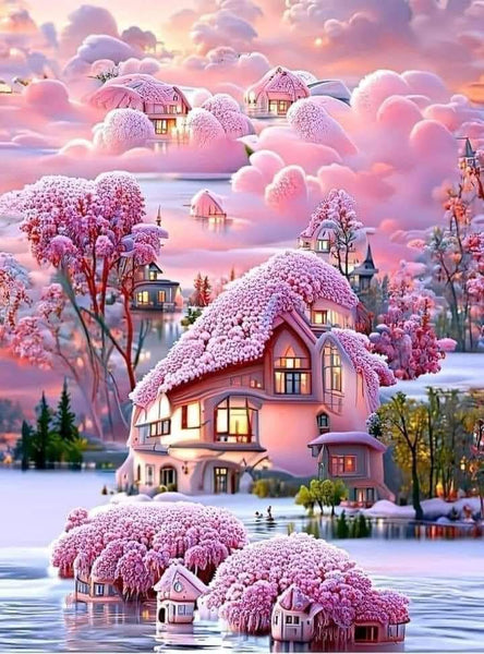 Pink snow house diamond painting - * Made to order …Full Coverage Of Diamonds