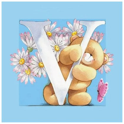 Bear Letter V * Pre Order (Made to order) … - Full Coverage of Diamonds